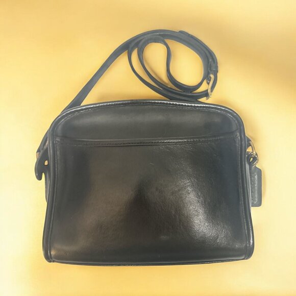 VTG Coach Metropolis Zip Bag 9087 Black Leather Brass 90s Costa Rica Hang Tag - Picture 3 of 10